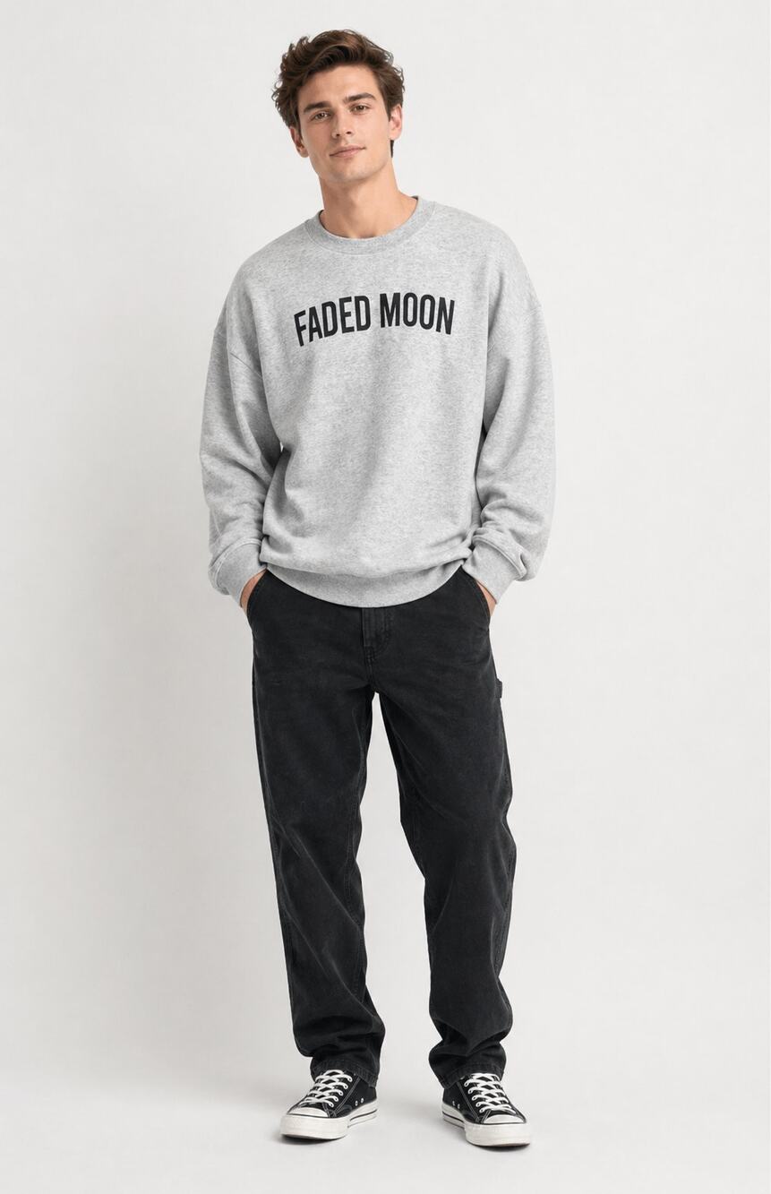 Faded Moon Mens Crewneck Sweatshirt Size XL Heather Grey New Pullover